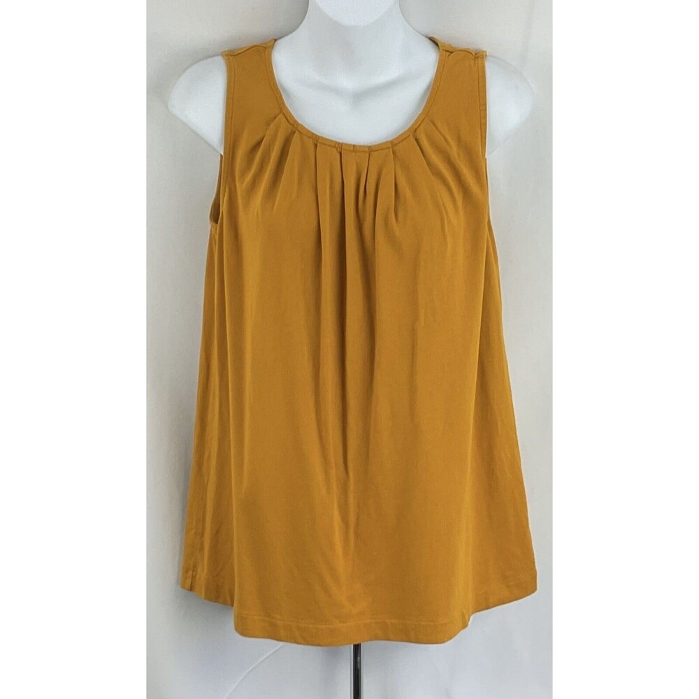 Charter Club Babydoll Sleeveless Tank Top M Gold Pleated Scoopneck Y2K Modal